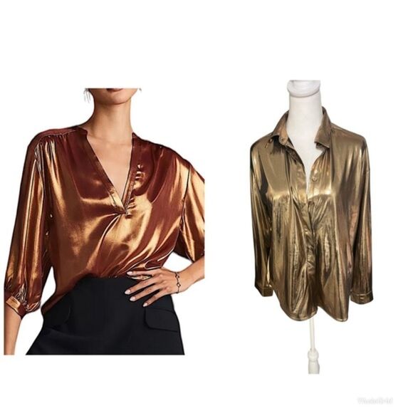By Anthropologie Metallic Shine
Long-Sleeve Shirt nwt large - Picture 1 of 11